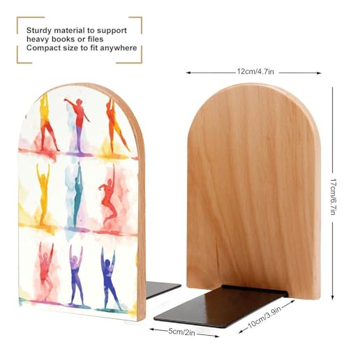 Book Ends for Shelves Heavy Duty Non-Slip Wooden Bookends with Metal Base Modern Decorative Wooden Book Holders Gymnastics Game Book Stopper for Home Office And Library,Books Shelf Holder Organizer Ac