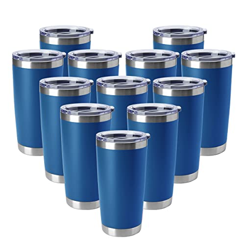 HASLE OUTFITTERS 20oz Tumblers Stainless Steel Mugs with Lid Double Wall Vacuum Insulated Coffee Cups for Cold & Hot Drinks (20oz-Dark Blue, 12 Pack) - color: Dark Blue-A, size: 12 Count (Pack of 1)