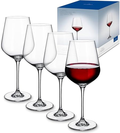 Villeroy & Boch La Divina Collection Bordeaux Goblet, Set of 4, Crystal Glass, 22 oz Capacity | Crystal glass Bordeaux goblets, made in Europe, dishwasher safe, curved lines showcase a classic red's bouquet - style: Bordeaux