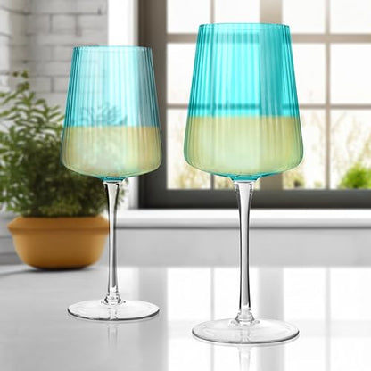 ARTLAND Soho Optic 16 Piece Glassware Set - Durable Glasses for Every Occasion - Champagne, Double Old Fashion, Goblet, Highball Glasses, Barware Essentials for Entertaining & Gifting (Turquoise) - color: Light Turquoise, style: 16-Piece Glassware Set