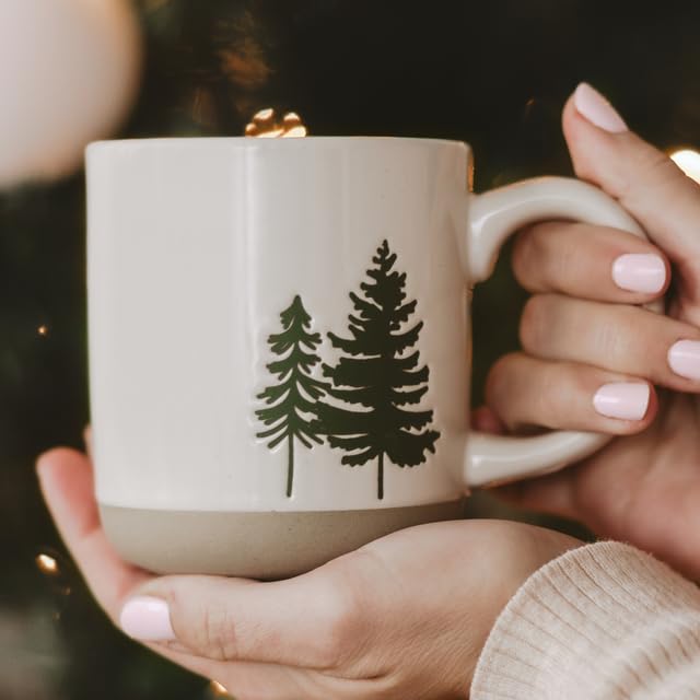Sweet Water Decor Green Trees Coffee Mug, 14oz Stoneware Holiday Mug, Microwave & Dishwasher Safe, Large Winter Christmas Cup for Coffee, Tea & Hot Cocoa, Stocking Stuffers for Women, Cozy Gift Ideas - style: Green Trees