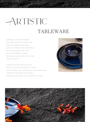 4-piece set, ceramic, natural active glaze plate and bowl set, microwave and dishwasher compatible tableware set, shatterproof and scratch resistant dinner set, irregular edge design, blue - color: style - 8