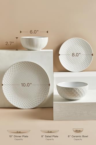 24 Piece Dinnerware Sets for 8, Premium Stoneware Plates and Bowls Sets, Microwave & Dishwasher Safe, Elegant Dishes for Entertaining & Special Occasions – A Stunning Gift for Large Families - size: Service for 8 (24pcs)