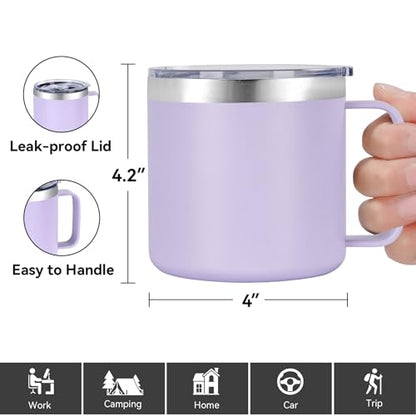 VEGOND 14 oz Insulated Coffee Mug with Handle, Stainless Steel Travel Coffee Mug with Lid, Double Wall Vacuum Metal Coffee Cup, Coffee Tumbler Powder Coated, Purple 1 Pack - color: Purple, size: 14 Ounces