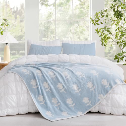 Snuggle Sac Twin Size Bedding Blanket, Blue Flower Throw Blanket for Couch, Microfiber Fluffy Warm Cozy Fuzzy Soft Reversible Blankets, Blue, 60x80 inches - color: Flower Blue, size: Twin(60"x 80")