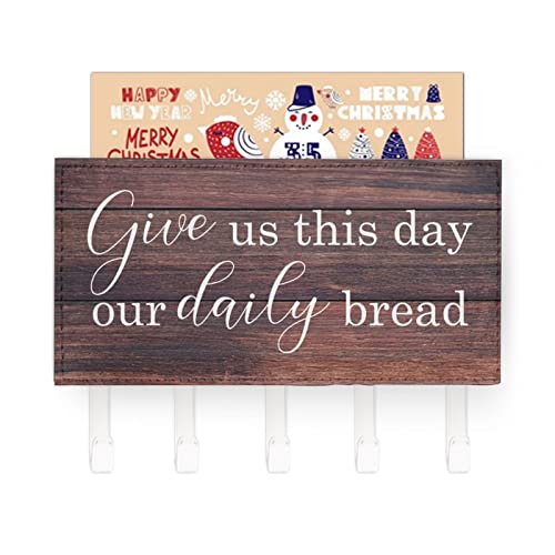Wall Mounted Mail Holder Give Us This Day Our Daily Bread,Mail Holder And Key Rack for Entryway,Farmhouse Home Decor Key Hooks,Rustic Key Hangers with 5 Hooks - color: style-6