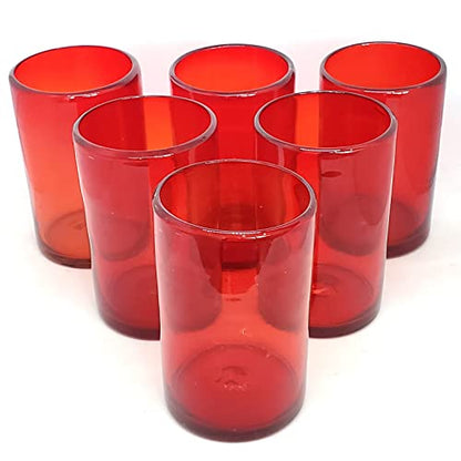 Solid Ruby Red 14 oz Drinking Glasses (set of 6), Recycled Glass, Lead-free, Toxin-Free (14oz Drinking) - color: Red, size: 14 oz