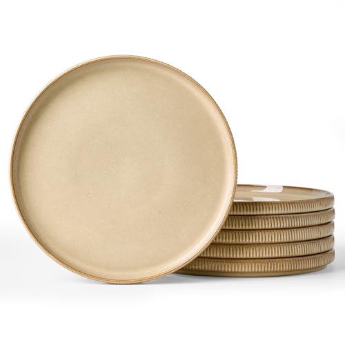 famiware Star 10/8 inches Dinner Plates Set for 6, Latte | Fine Stoneware Kitchen Plates for Salad, Dessert, Double Reactive Glaze, Microwave Dishwasher Safe, Lead-free, Cadmium-free - color: Latte, size: 10"(6pcs)ST