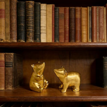 Golden Bear Figurines, 2.5“-3" H Nordic Home Decor Sculptures, Matte Golden Animal Statues Shelf Accent, Small Cute Tabletop Ornament for Room Coffee Table Office, Decoration Gift - Set of 2 - style: Golden Bears