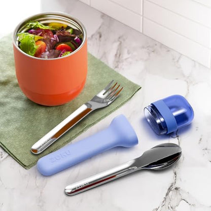 Zoku Pocket Utensil Set Stainless Steel Fork, Knife, and Spoon in Case Blue - color: Blue