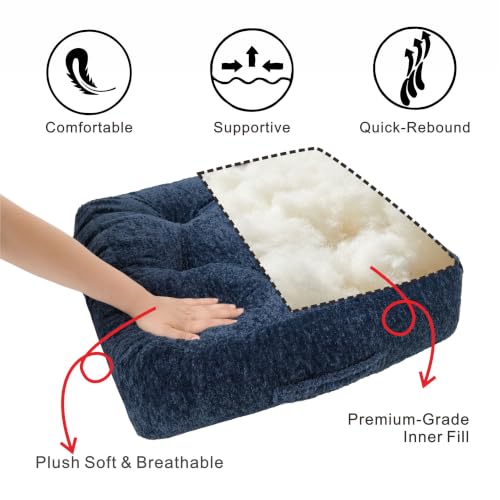 Floor Cushion Pillow, Portable Large | Meditation Adult Sitting Pillow with Handle for Tatami, Living Room & Yoga (1, Square, Dark Blue, 22 x 22 x 6 inches) - color: Square, Dark Blue