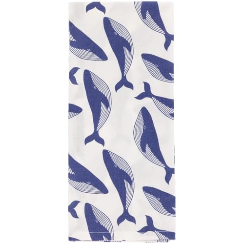 Boston International Dish Towel Set of Two Cotton Tea Towels, 28" x 18", Navy Whale - color: Navy Whale