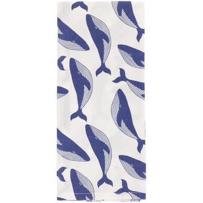 Boston International Dish Towel Set of Two Cotton Tea Towels, 28" x 18", Navy Whale - color: Navy Whale
