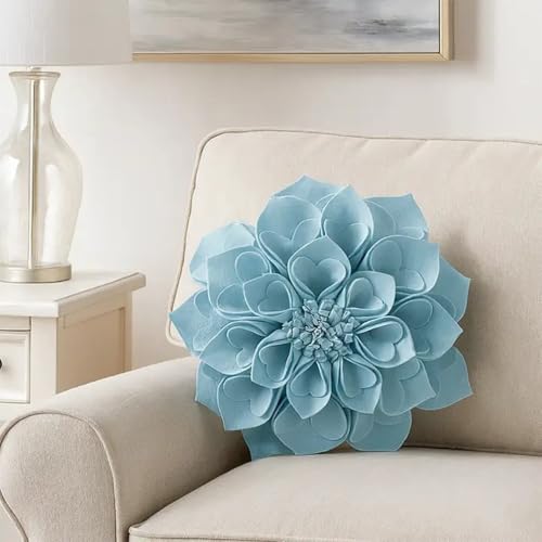 Fennco Styles Handmade 3D Heart-Shaped Petals Flower Decorative Filled Throw Pillow 13" Round - Aqua Floral Pillow for Couch, Home Décor and Holiday, Housewarming Gift - color: Aqua