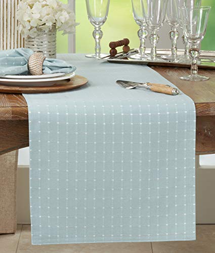 Saro Lifestyle Stitched Line Table Runner, Aqua, 16" x 54" - color: Aqua, size: 16" x 54"