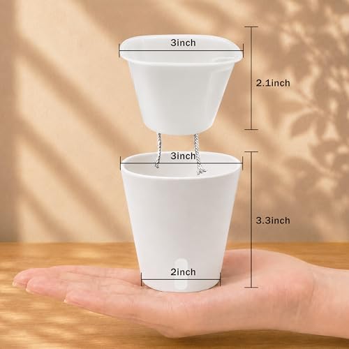 3" Self Watering Pots - 10 Sets Planter Pots for Indoor Plants With Water Level Indicator and Multiple Vents - for House Plants, Flowers, Herbs - size: 3 Inch - 10 Sets