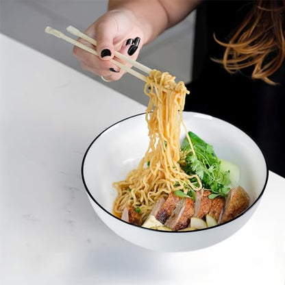 60 oz Large Soup, Ramen, Pho, Noodle, and Salad Bowl Set of 3, Rimmed 8 in White Ceramic Bowls, Versatile & Microwave Safe - size: 8-inch, 60 ounce