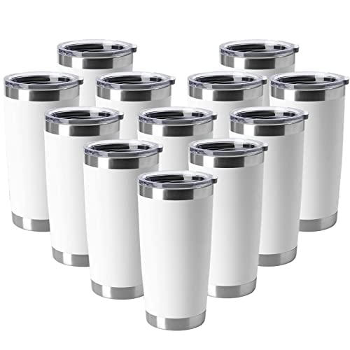 HASLE OUTFITTERS 20oz Tumblers Stainless Steel Mugs with Lid Double Wall Vacuum Insulated Coffee Cups for Cold & Hot Drinks (20oz-White, 12 Pack) - color: White-A, size: 12 Count (Pack of 1)