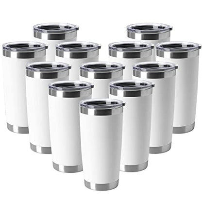 HASLE OUTFITTERS 20oz Tumblers Stainless Steel Mugs with Lid Double Wall Vacuum Insulated Coffee Cups for Cold & Hot Drinks (20oz-White, 12 Pack) - color: White-A, size: 12 Count (Pack of 1)