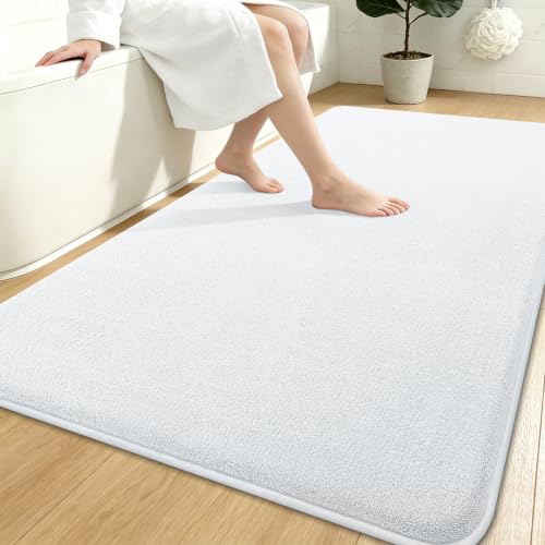 Smiry Memory Foam Bath Mat 71x47, Extra Soft Absorbent Bathroom Rugs | White Quick Dry, Machine Washable Bath Mats for Bathroom, Shower, Tub and Home Decor Accessories - color: White, size: 71'' X 47''