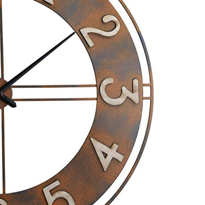 40-Inch Metal Decorative Rusty Wall Clock with Arabic Numerals - size: XX-Large