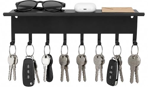 Key Holder Hooks Organizer Shelf Hanger Rack Wall Mounted Sweet Home Metal Decor Stylish and Practical for Entryway Front Door Kitchen Hallway Garage Mudroom Office Hardware Included Black - color: Sweet Shelf