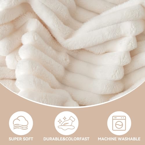 Nookly Cream Twin Size Fleece Blanket, Soft Lightweight Ribbed Plush Bed Blanket, Cozy All-Season Striped Fleece Twin Throw for Bedroom and Home, 60x80 Inches - color: Cream, size: Twin(60"x80")