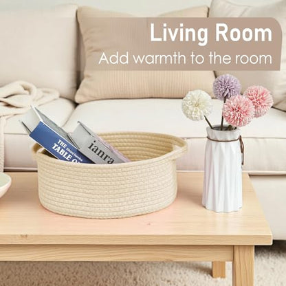 JMvicyroam Small Woven Basket, Empty Gift Basket, Beige/3 Pack | Small Gift Basket, Cotton Rope, 12 x 8 x 11 in, Handles, Includes Ribbon and Bag, Birthday Gift Basket - color: Beige, size: 3 Pack