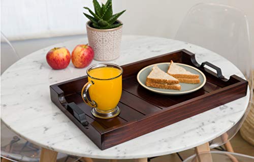 Bamboo Land- Large Wooden Serving Tray with Handle, 20” X 12’’, Dark Brown, Wooden Tray with Handles, Serving Tray with Handles - color: Dark Brown