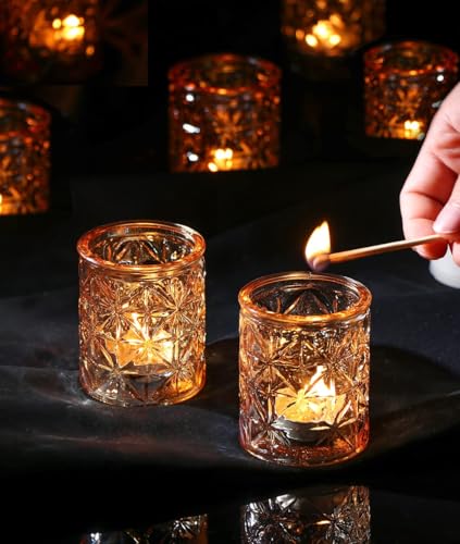 Gold Votive Candle Holders Set of 12, Tea Lights Candle Holders Glass for Wedding Table Centerpieces, Gold Candle Holder for Christmas Party Diwali Centerpieces for Table, Home Party Supplies - color: Gold