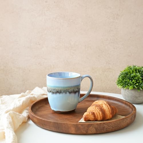 Bosmarlin Ceramic Coffee Mug Set of 4, 17 Oz, Stoneware Coffee Cups with Big Handle, Microwave Safe, Unique Reactive Glaze (17 Oz, Light Blue) - color: Light Blue