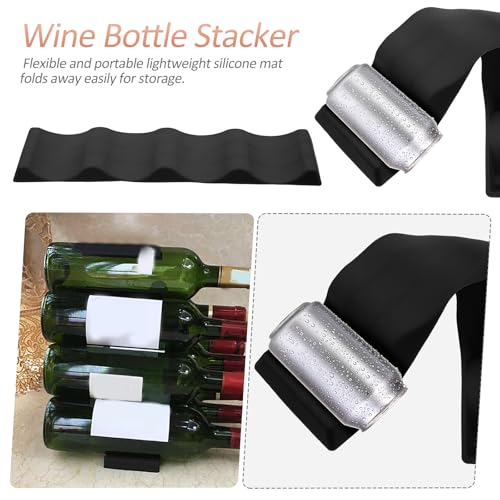 Luxshiny Foldable Wine Bottle Holder Stacker Silicone Rack Mat Compact Organizer for Kitchen Countertop Storage Display up to 10 Bottles Home Bar Mini Fridge