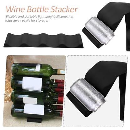 Luxshiny Foldable Wine Bottle Holder Stacker Silicone Rack Mat Compact Organizer for Kitchen Countertop Storage Display up to 10 Bottles Home Bar Mini Fridge
