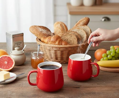 Teocera Coffee Mugs Set of 6-12oz Chip-Resistant Ceramic Cups with Ergonomic Handle | Dishwasher & Microwave Safe Red Mugs | Keeps Beverage Hot, Perfect for Family Kitchen & Holiday Gifts - color: Red （Set of 6)