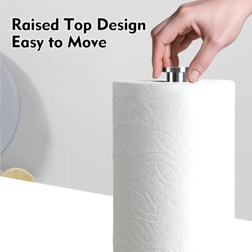 YIGII Heavy Marble Base Paper Towel Holder Countertop - Standing Paper Towel Roll Holder with Weighted Base, Papertowel Holder for Kitchen, White Marble - style: Silver & White Marble