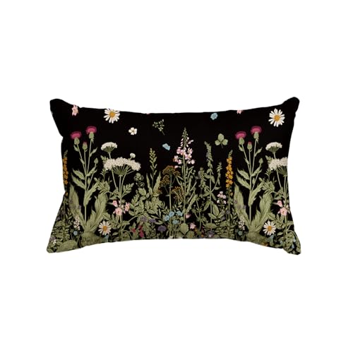 AVOIN colorlife Wildflowers Spring Black Throw Pillow Cover 12x20 Inch | Daisy Cushion Case Decoration for Home Sofa Couch - color: Black