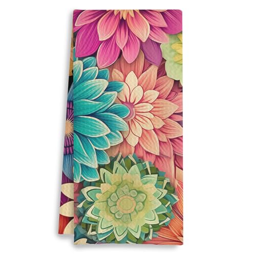 Vibrant Floral Kitchen Towels - Colorful Flowers Dish Towels for Kitchen, Floral Hand Towels for Bathroom, Colorful Bathroom Kitchen Decor, 16x24 Inch - color: 4- Abstract Towels