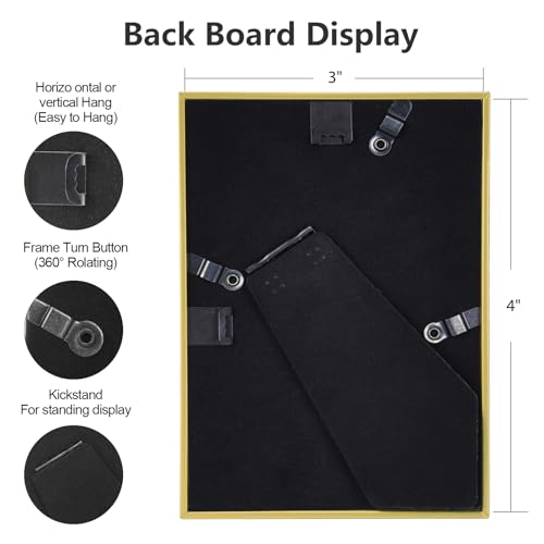3x4 Picture Frame 2-Pack Gold Thin Aluminum Real Glass Wall Table | Modern Simple Thin Aluminum Metal, Soft Velvet Backing, HD Real Glass, Photo Frame Tabletop and Wall Display - color: Gold-Bronze, size: 3x4