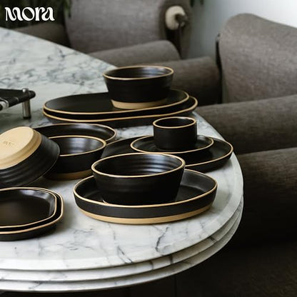 MORA Medium Plates Set of 4, 8.5 inch Ceramic Pottery Salad Plates - Microwave, Oven and Dishwasher Safe - Night - color: Night