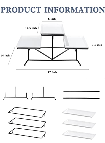 Kanwone 2 Tier Serving Stand With White Porcelain Platters, 14.5" x 6" Tiered Tray for Entertaining Party, Dessert Stand With Black Metal Base - style: Style2