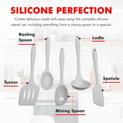 Chef Craft - Premium Silicone Kitchen Tools and Utensils Set, Non-Scratch, Withstands Temperatures up to 450°F, BPA-Free, 5 Piece Cooking Utensils Set, Gray - color: Gray, size: 5 Piece Set