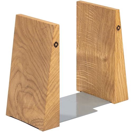 TILISMA Book Ends for Shelves - Handmade Wooden Bookends with Metal Base, Walnut Tree - Sturdy Book Holders for Bookshelves - Fancy Modern Decorative Bookends, Heavy Duty – Home Décor Accessories - color: Oak