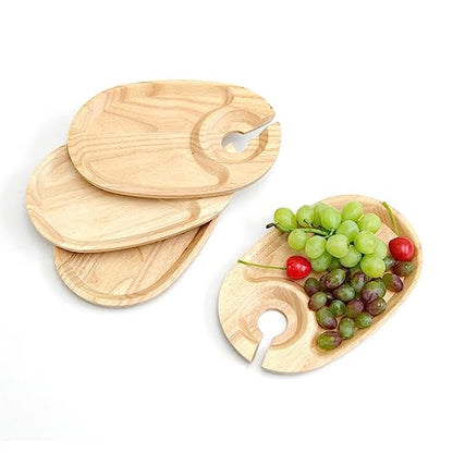 Decent Vrvrge Wine Appetizer Plates 4PCS, Appetizer Plates with Wine Glass Holder, Wood Individual Charcuterie Plates Built-in Cup Hold, Serving Platters Boards for Party, Gatherings, Entertaining - color: Rubber Wood 4pcs