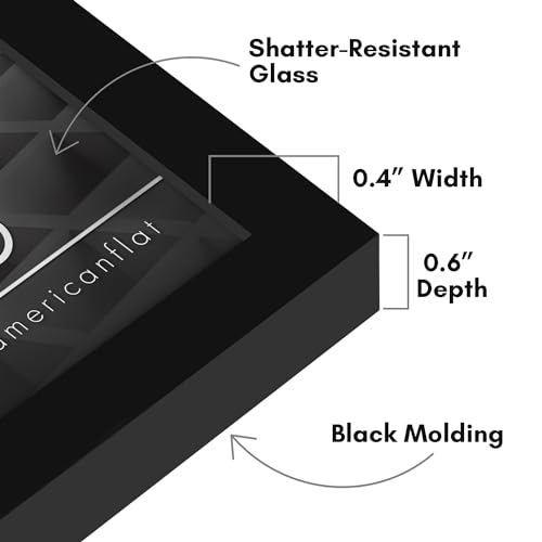 Americanflat 4x8 Picture Frame - Slim Molding - Black | Shatter-resistant glass, wall or tabletop display with included easel, triangle hangers included, secure turn-tab backing - color: Black, size: 4x8