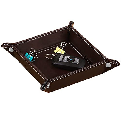 YAPISHI Valet Tray Leather Catchall Jewelry Tray Dice Box Bedside Tray Key Phone Coin Change Watches and Candy Holder Sundries Entryway Tray | PU Leather Nightstand Dresser Coffee Table Organizer Caddy for Pocket Stuff,Jewelry,Dice,Coins,Wallet,Watch,Ring