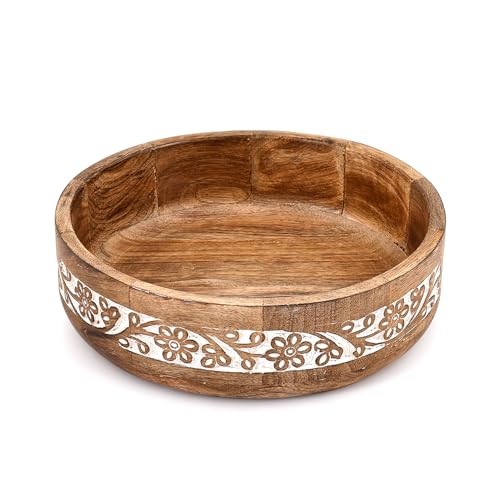 Mango Wood Decorative Bowl – Rustic Wooden Table Centerpiece for Dining Room, Living Room & Kitchen Home Décor (10" X 10" X 3'')