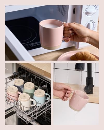 famiware Coffee Mugs Set of 4, Milkyway 13 oz Ceramic Cup Set with Handle | Stoneware Mug Set for Tea, Coffee, Latte, Cappuccino, Cocoa, Microwave and Dishwasher Safe, Light Pink - color: Milkyway-Light Pink, size: 4 Count (Pack of 1)