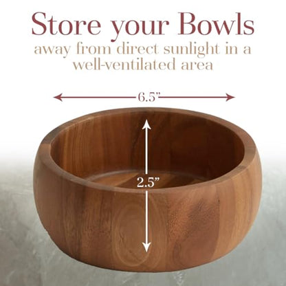Woodard & Charles Acacia Wood Individual Salad & Snack Bowl, 6.5" x 2.5" | Acacia Wood Serving Bowl for Salad, Snacks, Nuts, Candy, Chips, Popcorn and More; Great for Parties and Everyday Use - size: Single 6 1/2" x 2 1/2" Salad Bowl