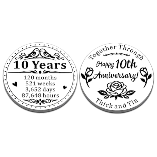 10 Year Anniversary Tin Gifts for Him Her, 10th Anniversary Wedding Gifts | Ten Year Anniversary Coin Gift for Women Men Couple Husband Wife, Halloween Basket Stuffers Christmas Valentine’s Day Gift