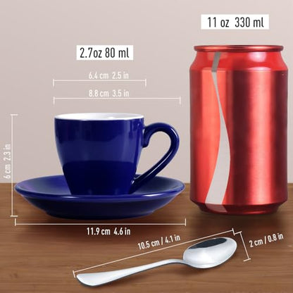 homEdge Porcelain Espresso Shot Cup Set with Saucers and Stainless Steel Spoons - 80 ml / 2.67 oz, Set of 4, Navy - color: Navy